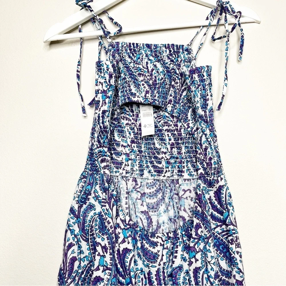 NWT J. Crew Smocked Linen Blend Bandeau Beach Maxi Dress in Purple Paisley Sz XL